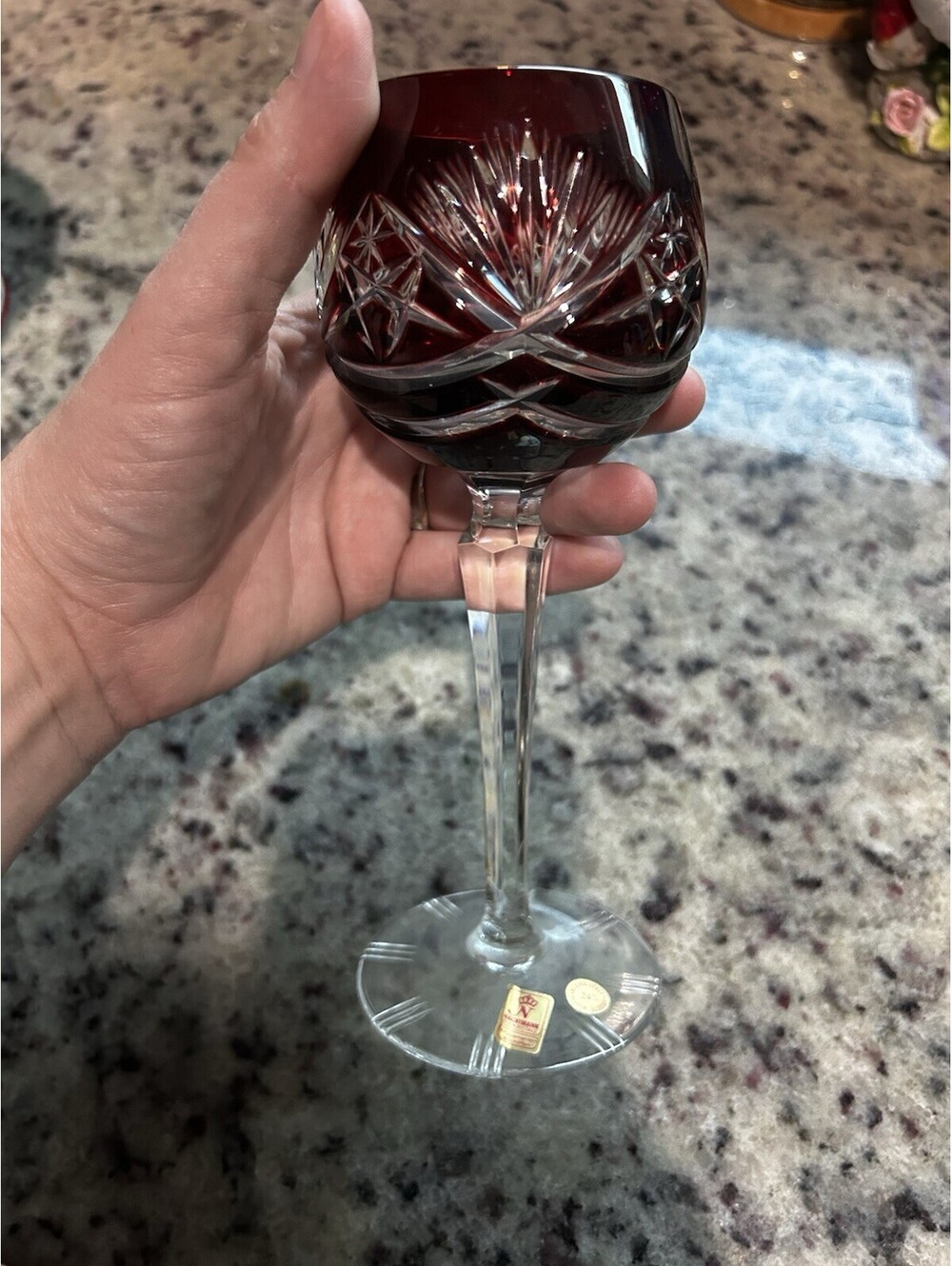 Nachtmann Cranberry Cut to Clear Crystal Hock Wine Glasses Germany Roemer